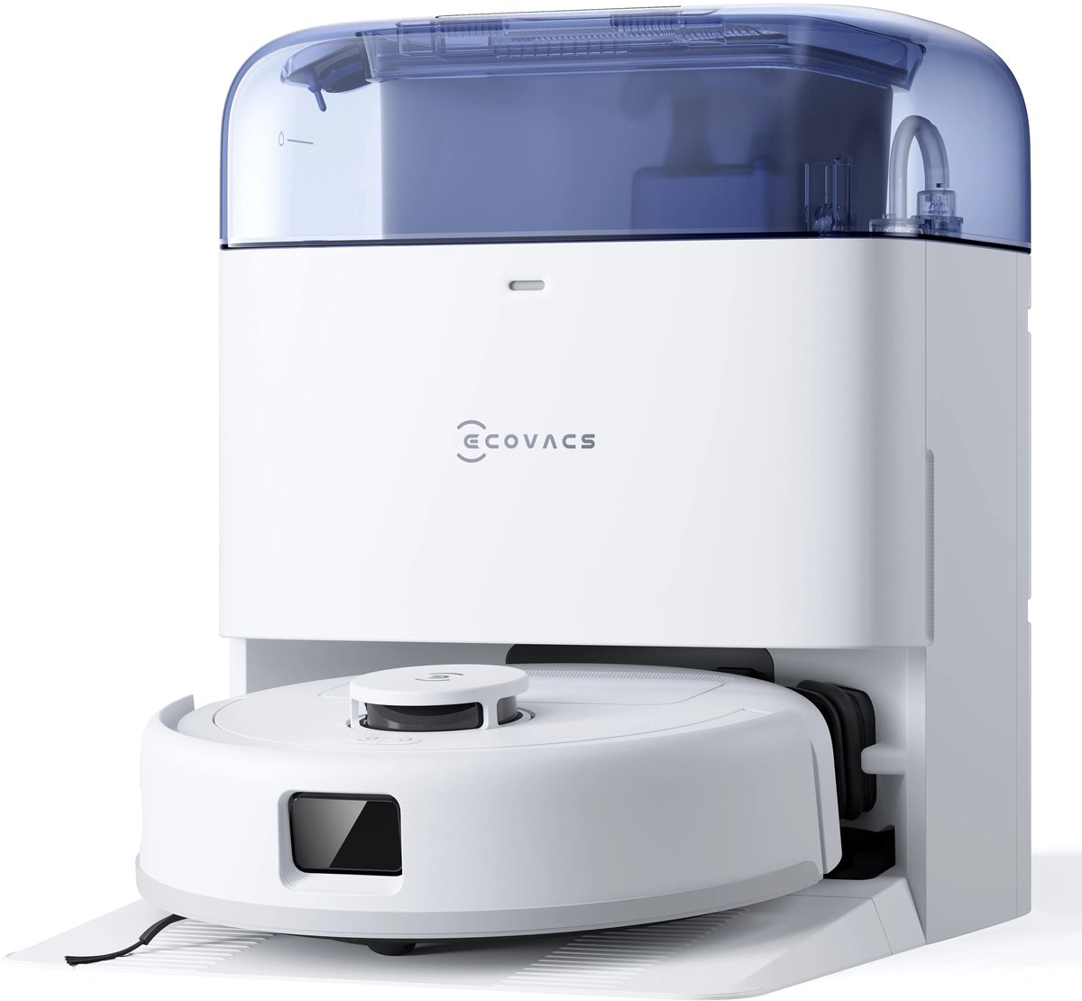 ECOVACS - DEEBOT Mini Blauw - compacte Robotstofzuiger - 9.000 Pa zuigkracht- Zelfreinigende Robotstofzuiger met Warmwater – Dweilsysteem - Automatisch Leegstation - Geschikt voor dierenharen