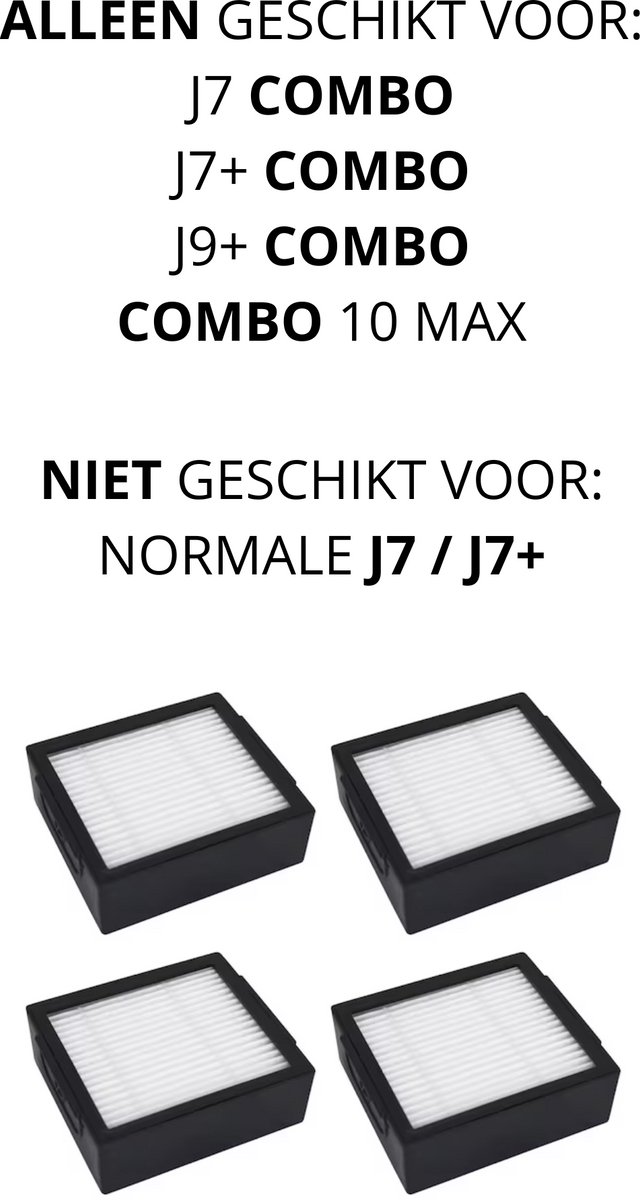 Bramokava® 4x HEPA Filter – ALLEEN geschikt voor iRobot Roomba COMBO j7+ / COMBO j9+ / 10 Max – NIET voor gewone j7+ / j9+ Robotstofzuiger