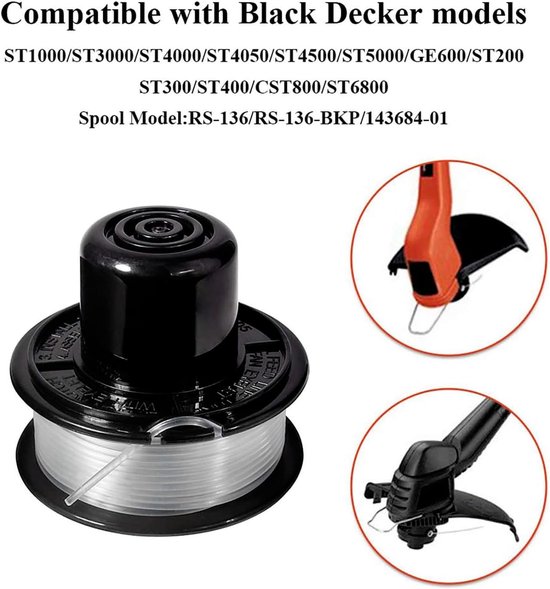 A6226 Spoel met draad compatibel met Black and Decker ST4400 ST4500 ST5000 GL250 GL310 GL360 GL360SB, spoel met draadtrimmer voor Black and Decker A6226 GL360, lang 6 m, diameter 1,6 mm (3+1+1 stuks) van Poweka — afbeelding 3