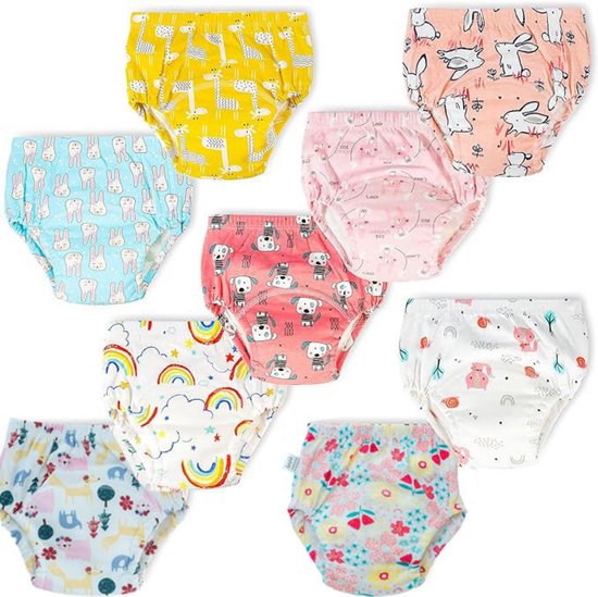 Baby zindelijkheidstraining broekjes - 9-pack - Katoenen kinderluiers - Waterdichte wasbare luiers - Herbruikbaar - Jongens en meisjes zindelijkheidstrainingbroekjes - L