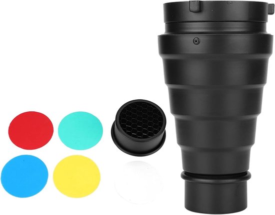 Foco Cónico Óptico Snoot, Adaptador para Proyector con Montura Bowens, Incluye 4 Filtros de