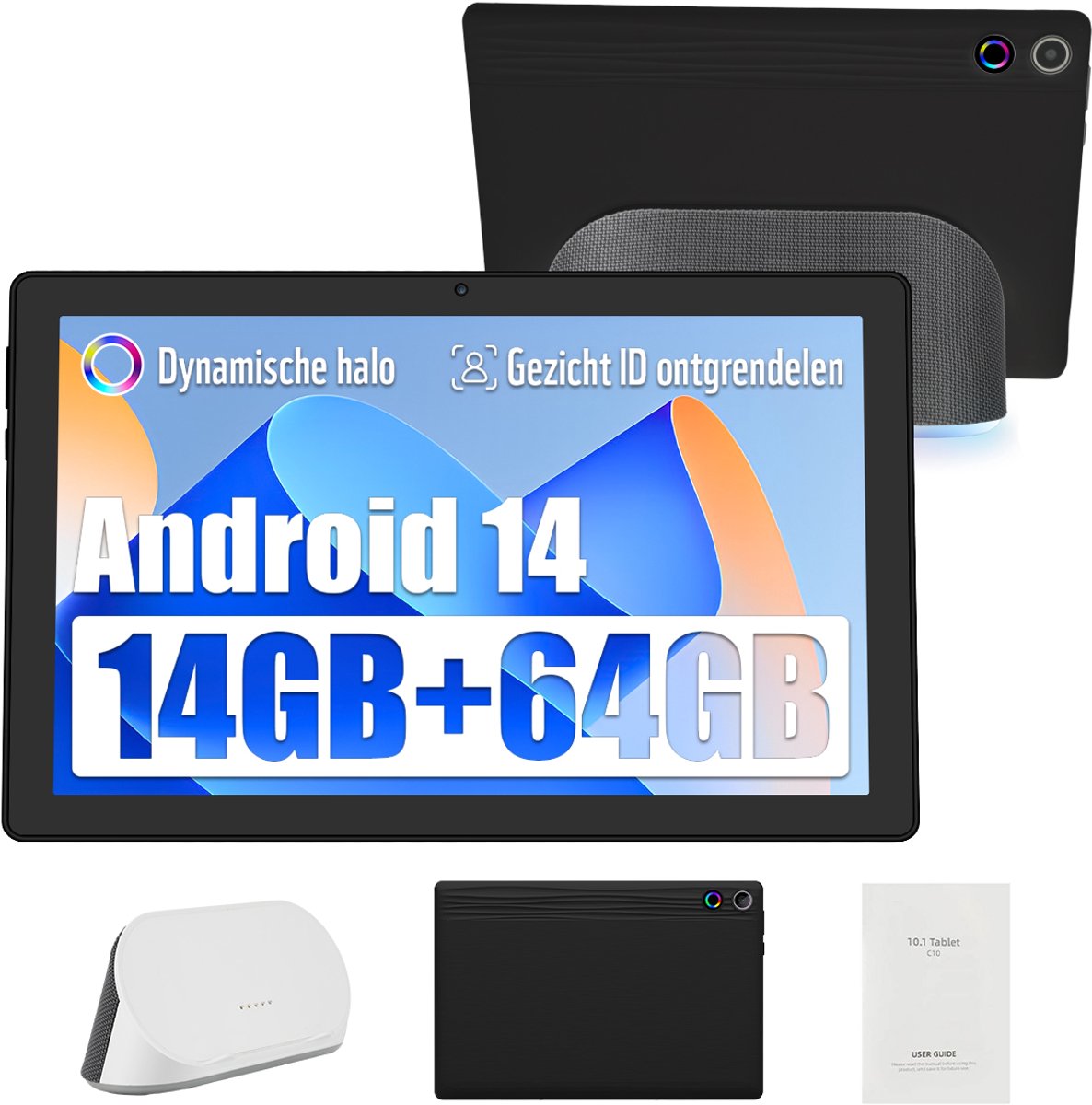 kotsren A10PRO - Android 14 Tablet- 10.1 inch - 14(3+11)GB RAM/64GB ROM– met oplaadbaar stereoluidspreker-audiodock - Zwart