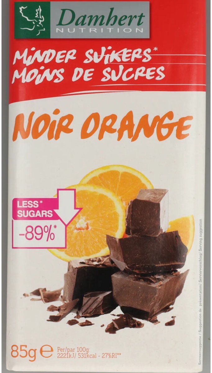 Damhert - Chocoladetablet Noir Orange Minder Suikers - 12 x 85 gr - Voordeelverpakking
