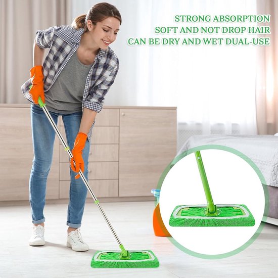 Lingettes de rechange pour balai Swiffer Sweeper - Lot de 10 - Mops - Humides et Droog pour le nettoyage de la maison - Lingettes lavables en microfibre - Convient à tous les types de sols - Pour un nettoyage efficace - 25 x 11,5 Cm