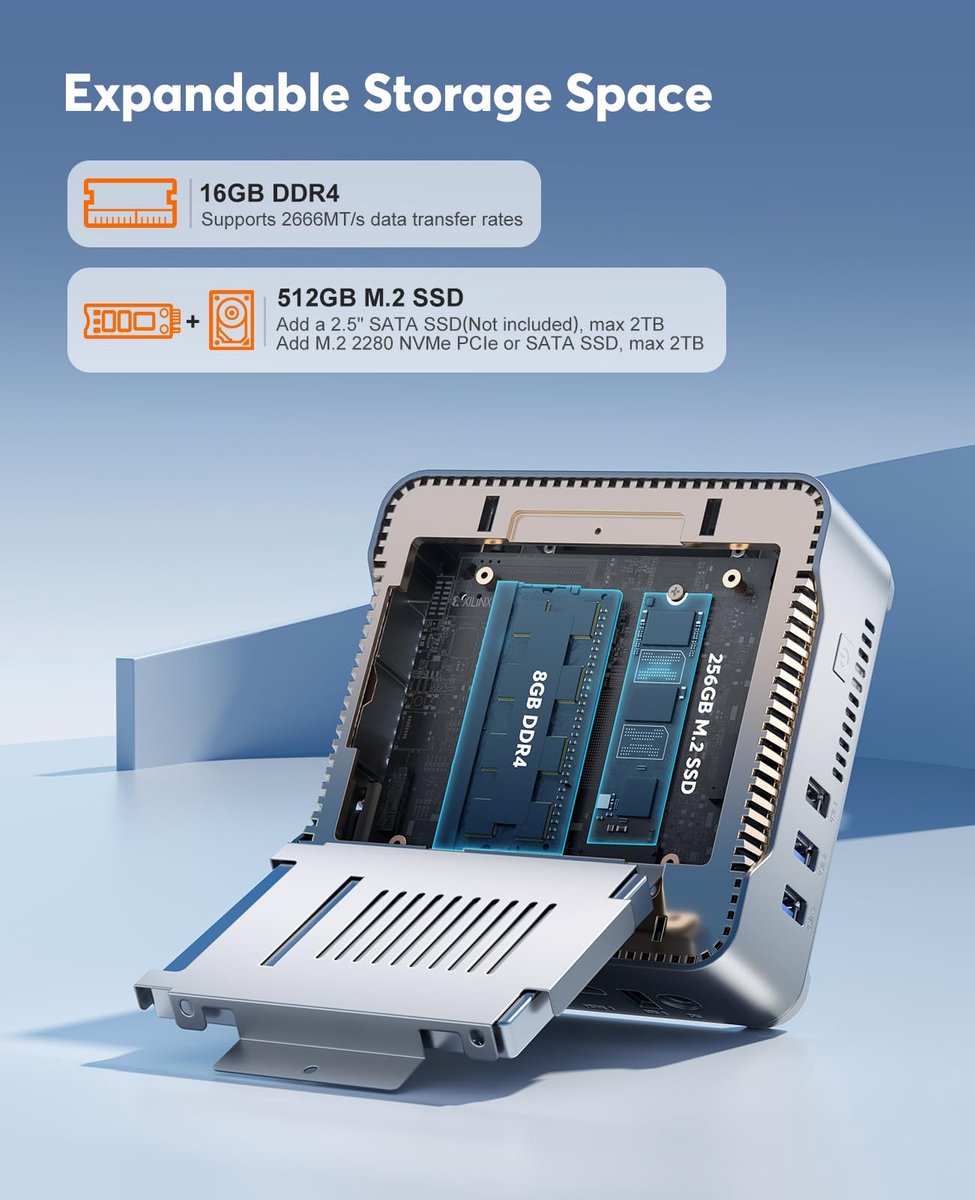 NIPOGI E2 Mini PC, 16GB RAM 512GB M.2 SSD Mini Computer, 12e