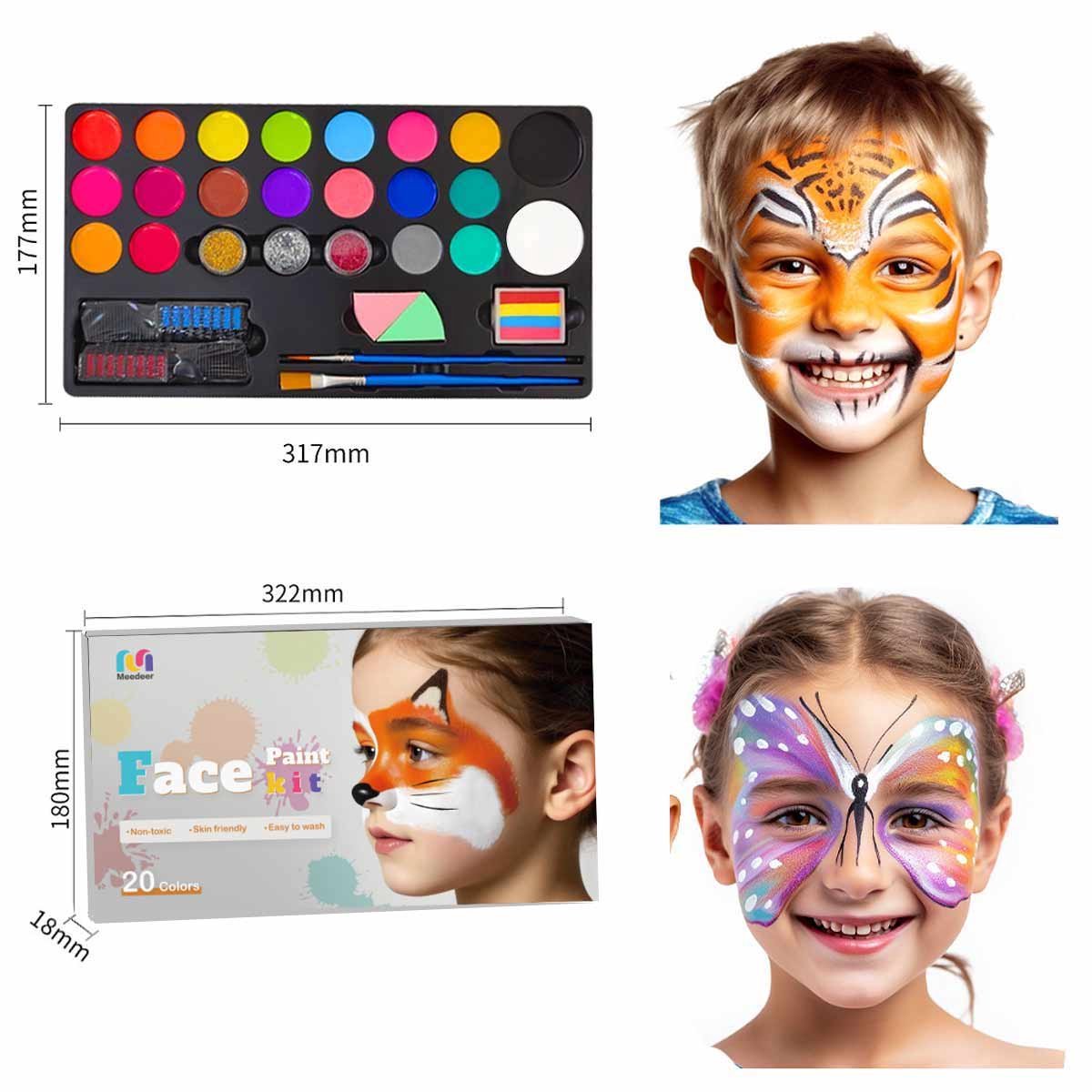 Meedeer Schminkset Kinderen-Schminkset-Make up Kinderen-20 kleuren & 3 penselen - Grime schmink op waterbasis — afbeelding 8
