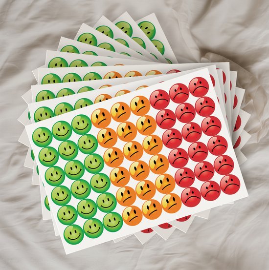 Smiley Beloningsstickers - 10 Stickervellen - 540 Stickers - Topkwaliteit - Groen, Oranje, Rood - Smiley Stoplicht Stickers - Leraar Stickers - Keuringsstickers - Stickers Kind - Beloningsstickers - Reward Stickers - Kleurcodering