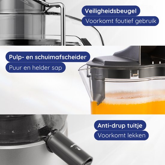 Safecourt Kitchen Juicer - Presse-agrumes pour légumes et fruits - Grande ouverture de remplissage - 3 vitesses - 1200 Watt