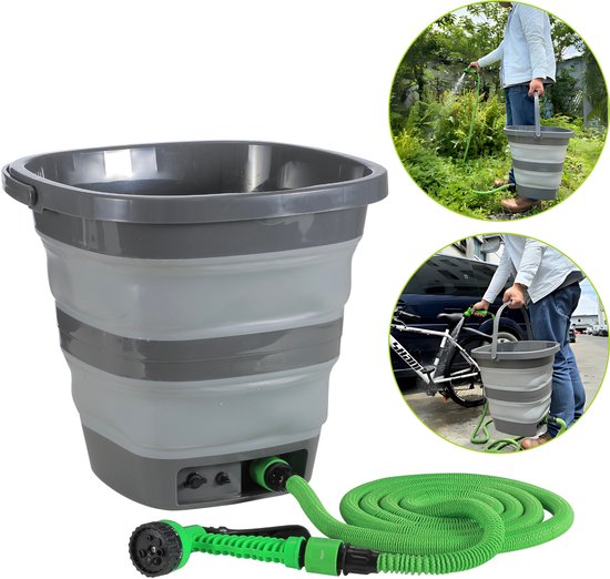 Draagbare Lagedrukreiniger 15L Set met Accu, Pomp, Emmer en 6m Slang – Mobiele 4-in-1 Reinigingsspuit