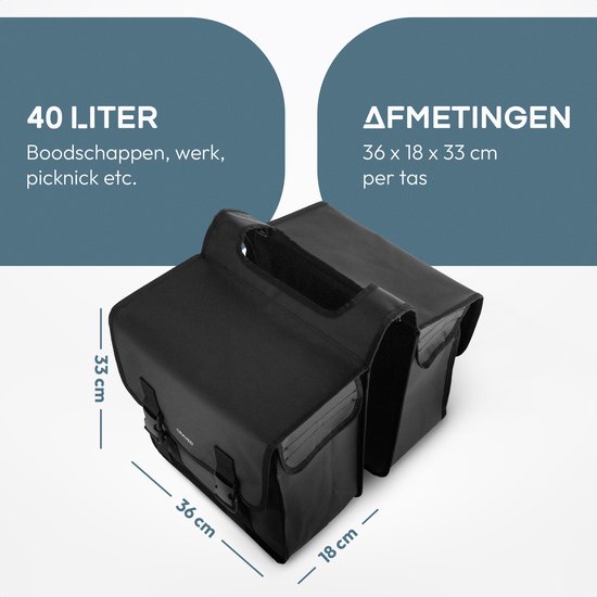 Craved Dubbele Fietstassen - Waterdicht - 40 liter - Zwart - Met reflectie - Elektrische Fiets van Craved — afbeelding 5