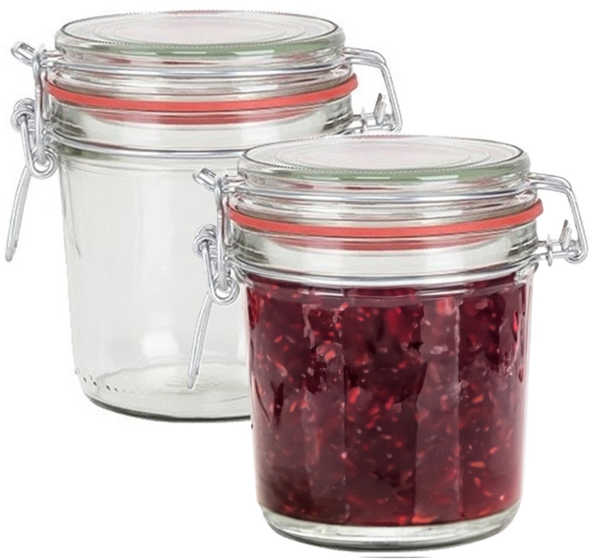 Weckpot/inmaakpot - 2x - glas - 400 ml - met beugelsluiting - transparant - Voedsel voorraadpotten
