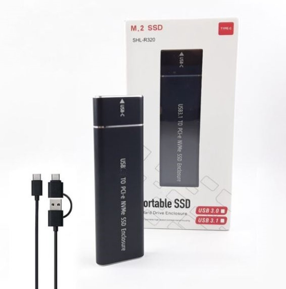 SHL-R320 - USB-A / Type-C (3.2) Aluminium M.2 SSD Behuizing - 10Gbps - NVME / NGFF - B+M Key - 2230 / 2242 / 2260 / 2280 formaat - Windows & Mac Compatible.