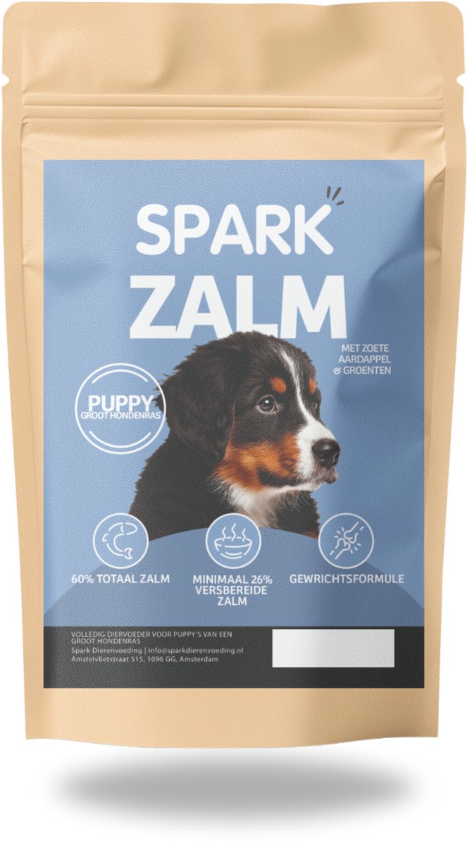 Spark - Puppy Hondenbrokken - Groot Hondenras - Zalm met Zoete Aardappel & Groenten - Hypoallergeen - Graanvrij - 12KG