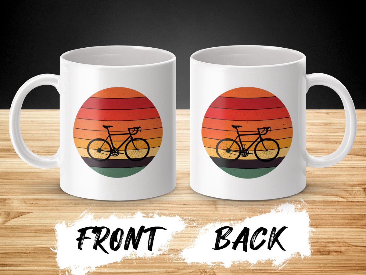 Retro Fiets Mok, Vintage Zonsondergang Design, Fietsliefhebber Cadeau, Unieke Koffie Mok, Fietsen Mok, Trendy Mok