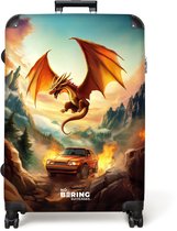 NoBoringSuitcases.com® - Grande valise - Valise de voyage légère - Dragon volant au-dessus d'une route de montagne enflammée - Trolley à 4 roues - Grand trolley XL - 98 litres de bagages