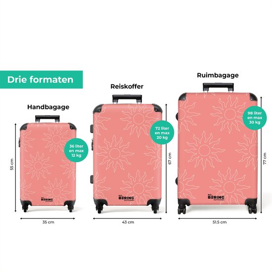 NoBoringSuitcases.com® - Grande valise - Valise de voyage légère - Motif soleil rose - Trolley 4 roues - Grand trolley XL - 98 litres de bagages