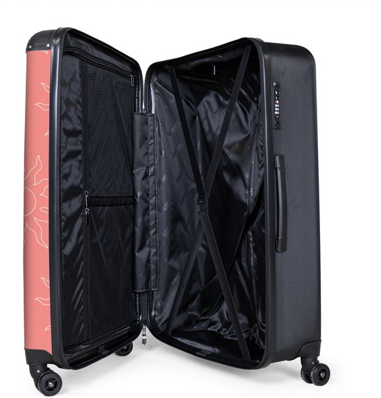 NoBoringSuitcases.com® - Grande valise - Valise de voyage légère - Motif soleil rose - Trolley 4 roues - Grand trolley XL - 98 litres de bagages
