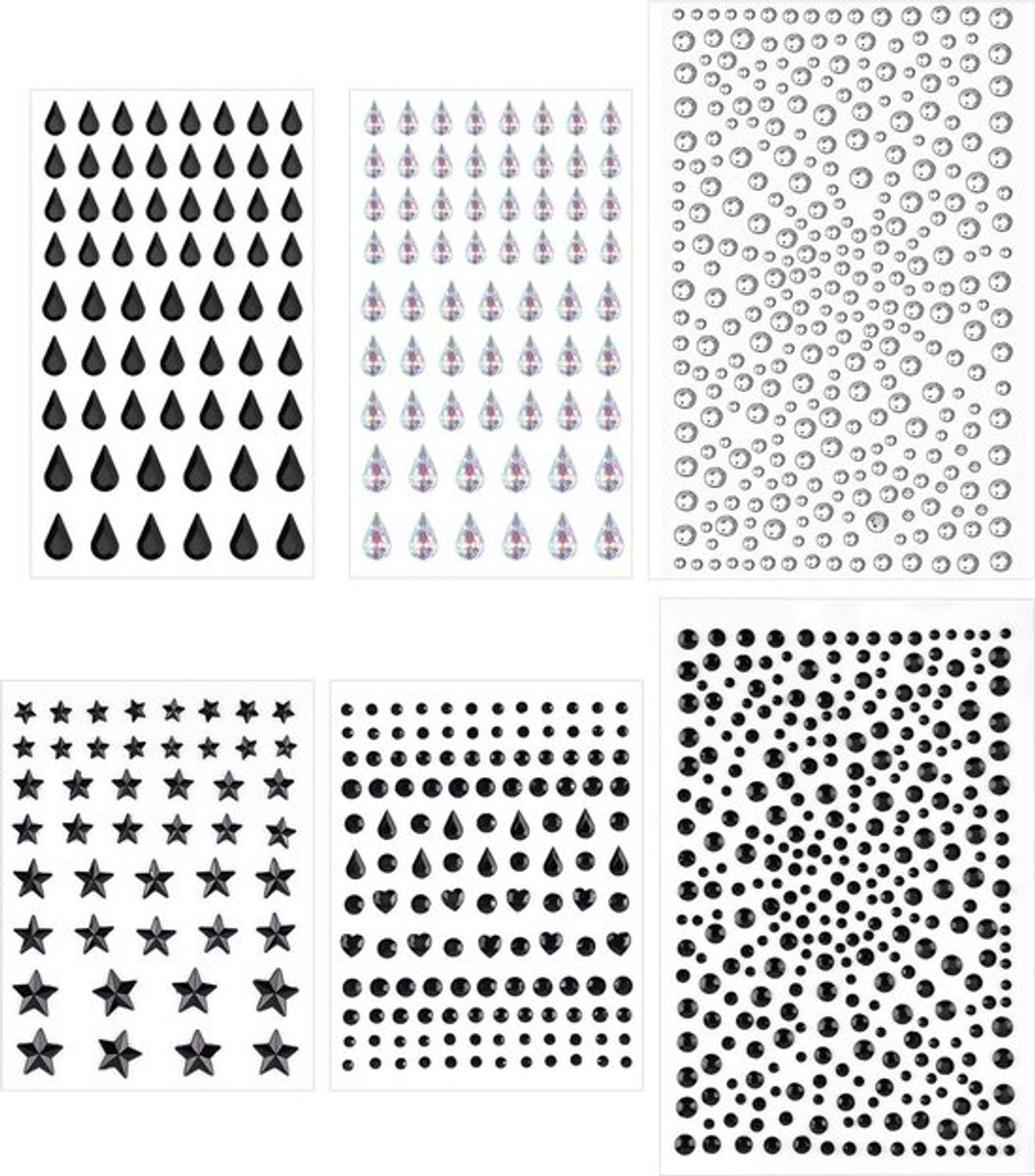 6 Vellen Face Gems Stick on - Zelfklevende Face Diamonds Strass - Make-up Face Jewels Stickers - Nail Gems - Halloween Feest Decoraties .