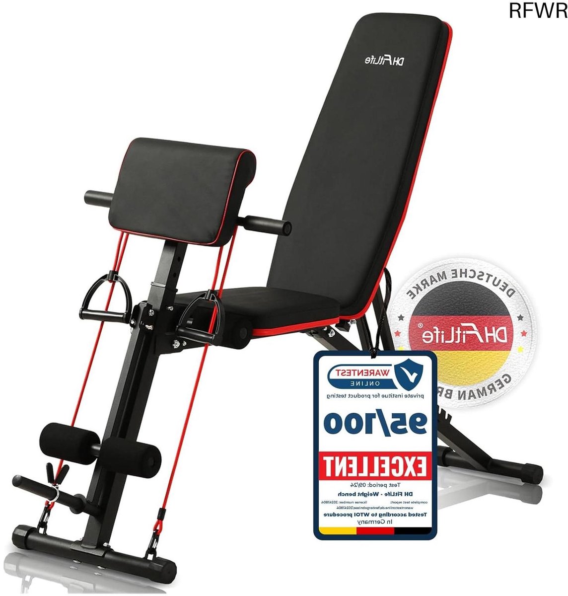 RFWR® Multifunctionele Inklapbare Halterbank met Verstelbare Rugleuning en Curlbank - Fitnessbank voor Thuis Training