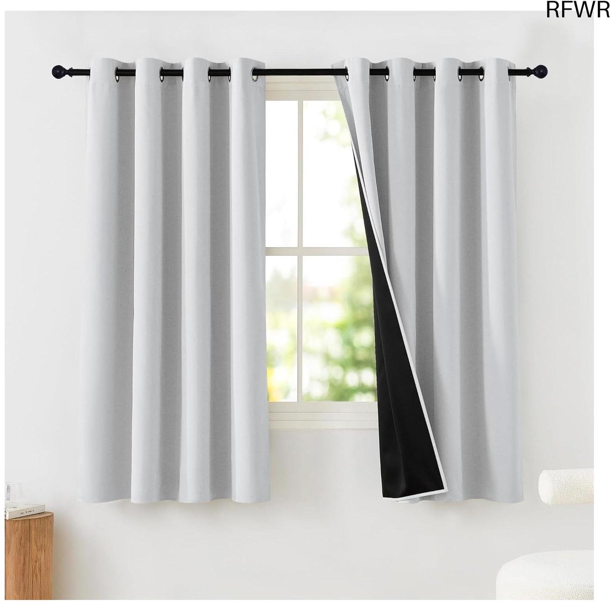 RFWR® Verduisterende Thermische Gordijnen Met Lussen - 100% Lichtdicht - Voor Woonkamer en Slaapkamer - 140x145 cm
