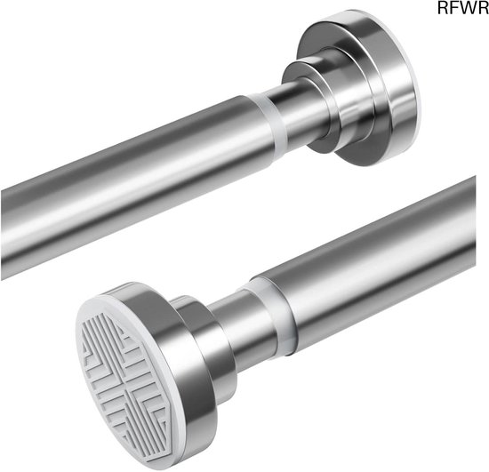 Tringle à rideau de douche réglable sans Embouts RFWR® - Acier inoxydable, antidérapante et extensible de 70 à 195 cm