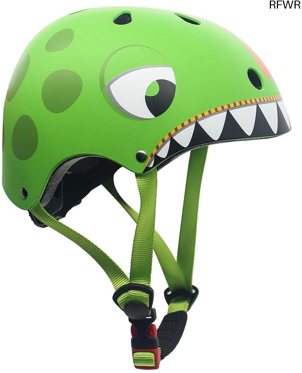 RFWR® Verstelbare Kinderhelm voor Jongens en Meisjes, Fiets- en Skatehelm, Veilig en Licht, Maat 51-54 cm, Dinosaurus Design