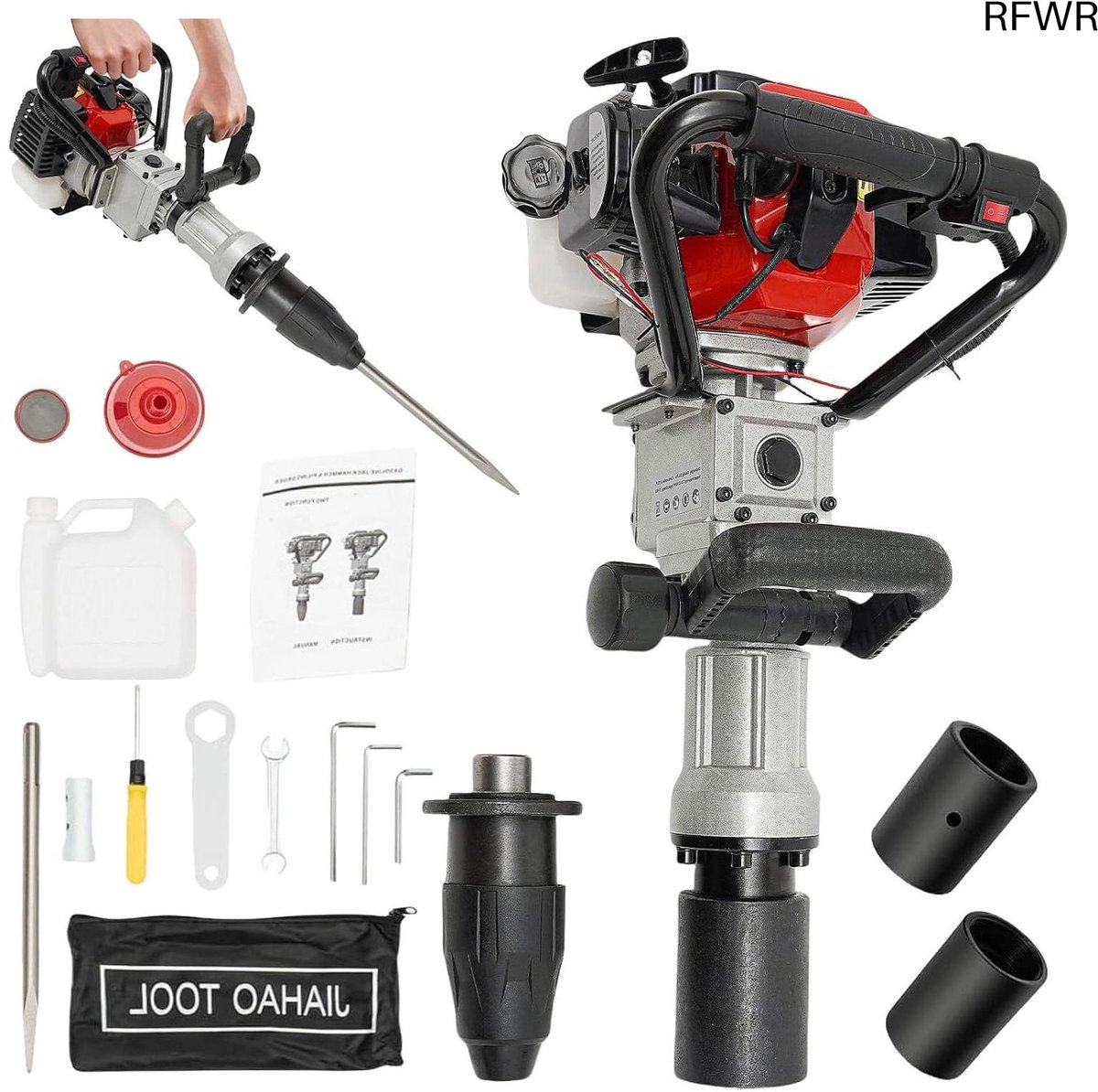 RFWR® Benzine paalram met 32,7 cc 2-takt motor - krachtige 2-in-1 grondboor en paaldriver