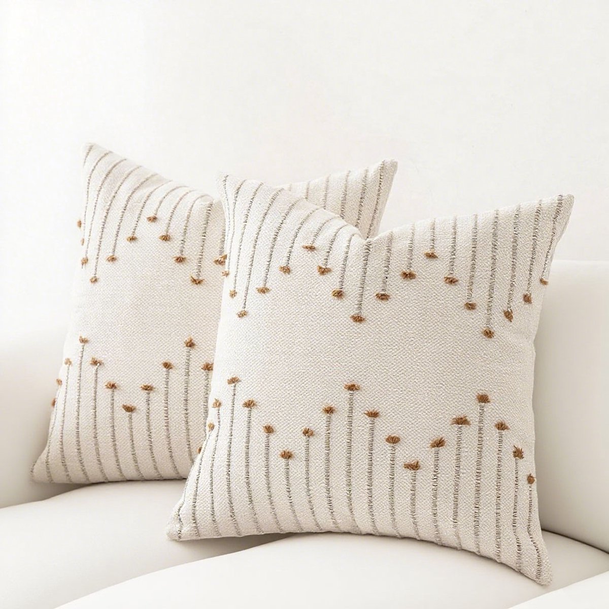 Kussensloop - Gecapitonneerde kussenhoes - Neutrale textuur decoratieve kussensloop - 45×45cm - Kussenhoes in boerderijstijl, moderne vierkante bankkussenhoes, woonkamer, beige en bruin （Bruin Beige） - Set van 2