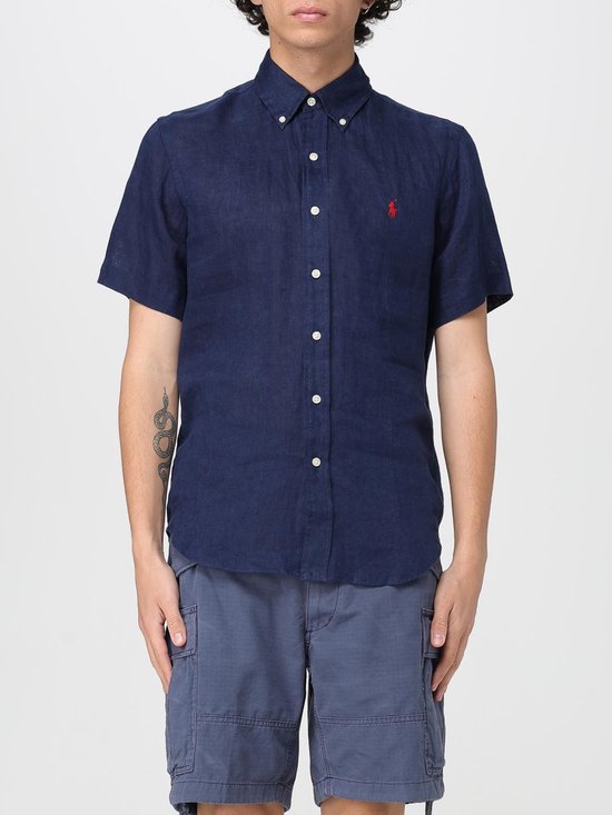 Friptspyg Herenoverhemden met korte mouwen, linnen, knoopsluiting, strand, causual shirts voor heren met zak, Hemelsblauw, XXL