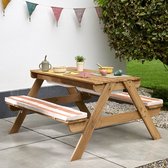 Petite Amélie Kinderpicknicktafel incl. 2 kussens - 2-in-1 - ingebouwde bakken voor zand en water - twee stevige houten deksels - weerbestendig - FSC-hout