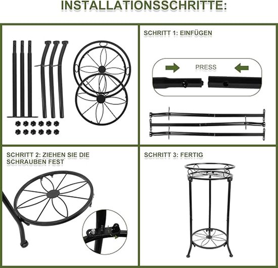 Santentre 3 stuks metalen plantenstandaards buiten binnen, roestvrije ijzeren bloempot staat buiten, zware potstandaard voor planten binnen, rond zwart display rek bloemenstandaard plantenhouders