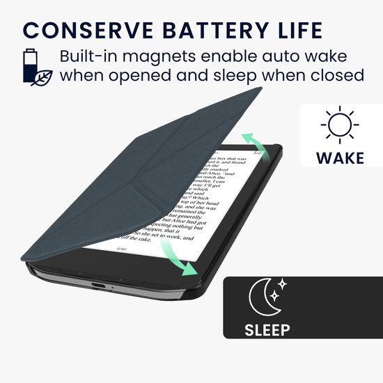 kwmobile e-reader hoesje geschikt voor Pocketbook Verse / Verse Lite / Verse Pro / Color / Vivlio Light/Light HD hoes - Ereader flip case met standaard - E reader cover van kunstleer - In donkerblauw — afbeelding 5