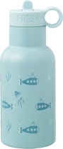 Fresk Thermosfles 350 ml - RVS Waterfles - Lekvrije Drinkfles voor Kinderen - Koude en Warme Dranken - BPA-vrij - Onbreekbaar - 2 Doppen - Thermosbeker - Drinkbeker Jongens - Blauw - Submarine