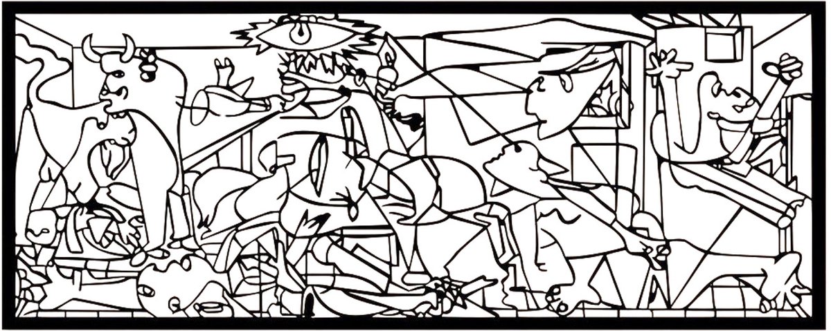 Opengewerkt schilderij - 3D wanddecoratie - 3D schilderij "Guernica van Pablo Picasso" - 67x27cm - Zwart