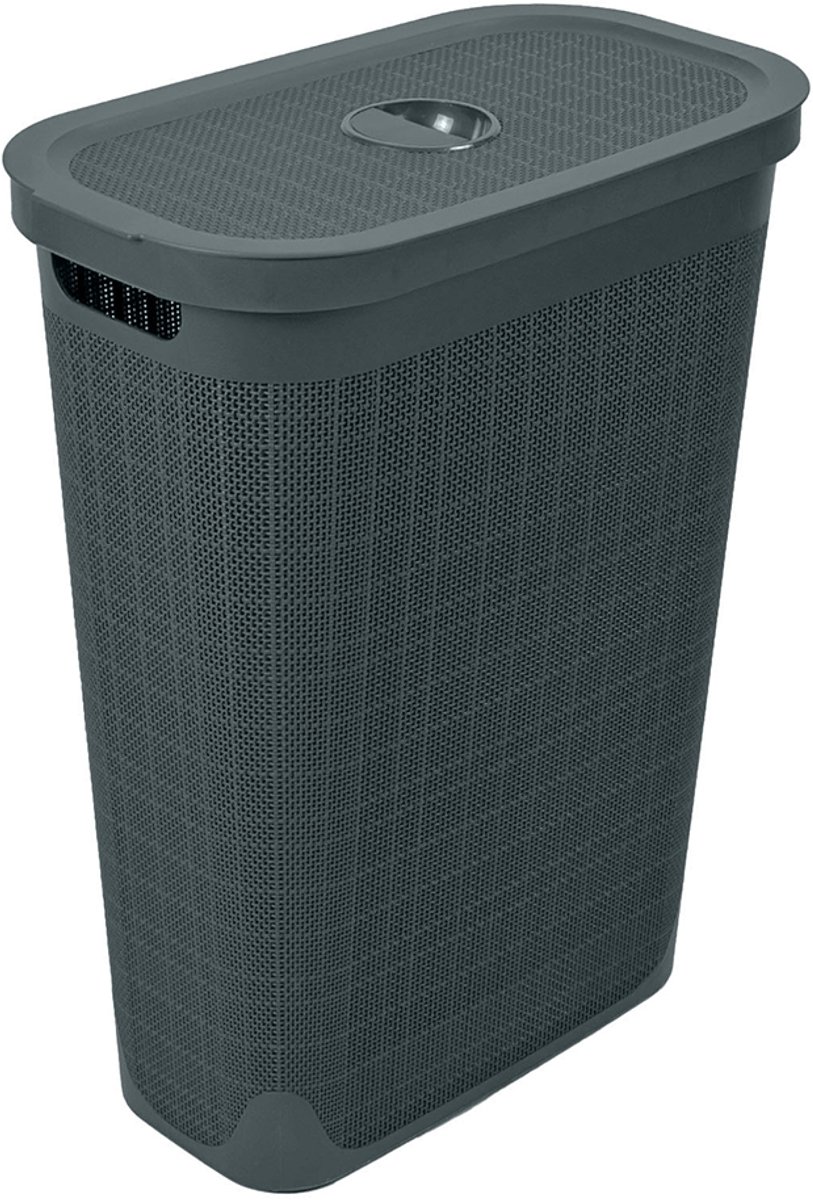 Wasmand 'Hessian' - 40 Liter - Wasbox met deksel - Antraciet
