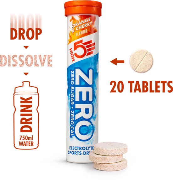 HIGH5 - ZERO Elektrolyten - Suikervrije Elektrolyten Bruistabletten - Caloriearm & Verfrissend - Sinaasappel & Kers Smaak - 1x20 Stuks - Voor Sport & Hydratatie van High5 — afbeelding 2