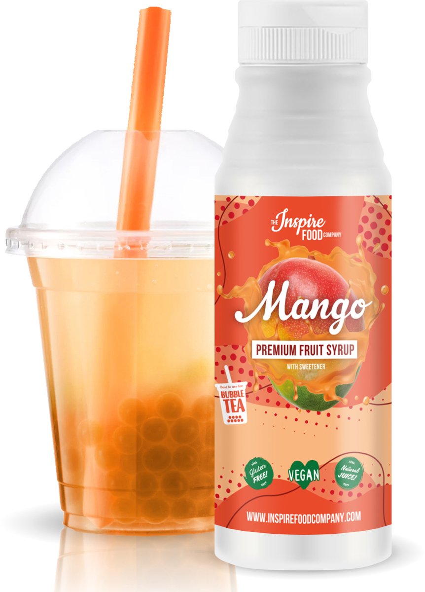 Inspire Food Company – Fruitsiroop Bubble Tea – Mango – 100% natuurlijk, geen kunstmatige kleurstoffen toegevoegd – 300 ML