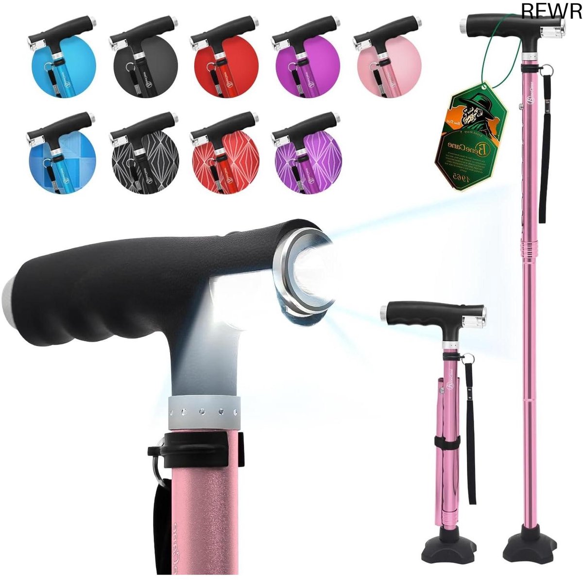 RFWR® Opvouwbare Wandelstok met LED Verlichting - Verstelbare Aluminium Wandelsok voor Dames en Heren