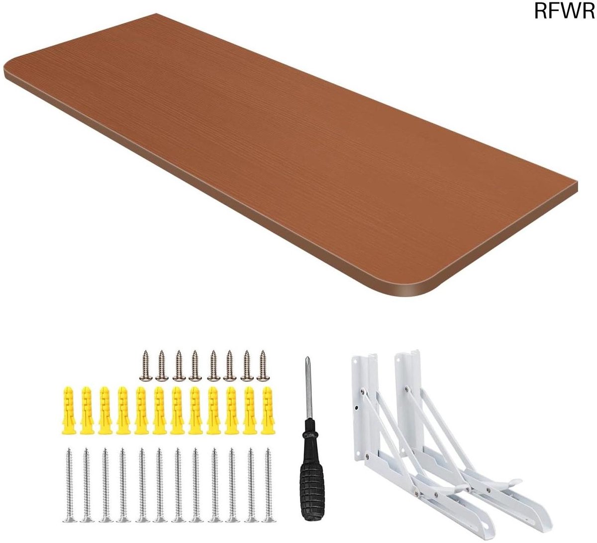 RFWR® Inklapbaar Wandbureau - Ruimtebesparende Klaptafel voor Kinderen en Volwassenen - Eettafel en Werktafel - Teakhoutkleur 60x30cm