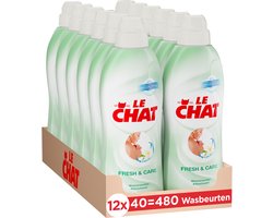 Le Chat Wasverzachter - Fresh & Care - Gevoelige Huid - Zachtheid en Comfort - Tegen Huidirritaties - Voordeelverpakking - 12 x 40 Wasbeurten