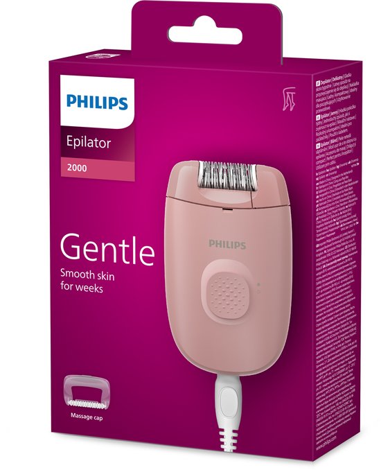 Philips Series 2000 Epilator met massagekapje- langdurig haarvrij - Peach - Met snoer - BRE227/00