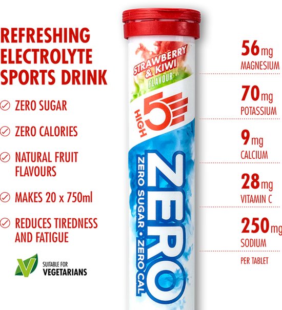 HIGH5 - ZERO Elektrolyten - Suikervrije Elektrolyten Bruistabletten - Caloriearm & Verfrissend - Aardbei & Kiwi Smaak - 1x20 Stuks - Voor Sport & Hydratatie van High5 — afbeelding 3