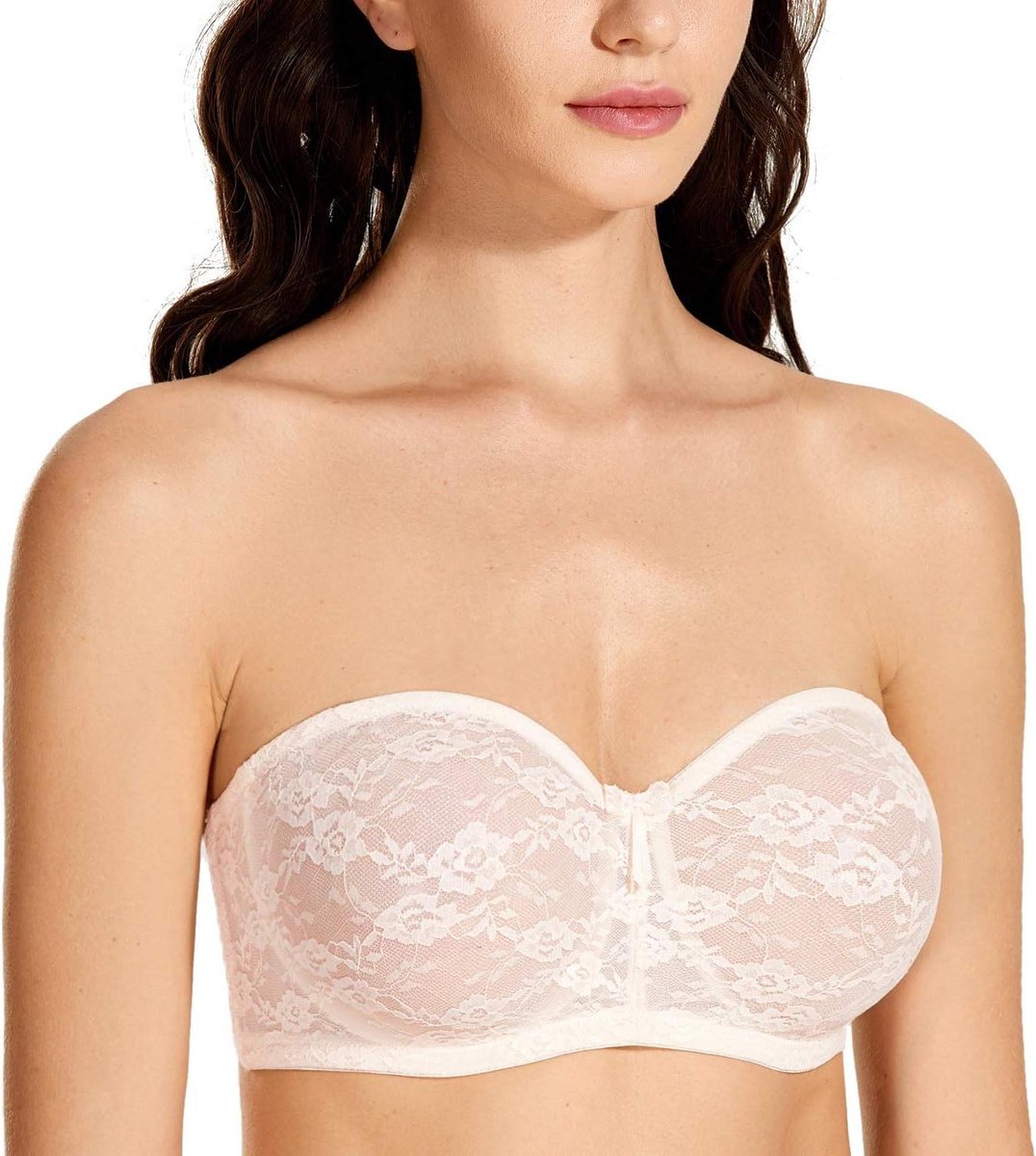 Allecto Plus - Strapless Bh met Beugel en Sheer Kant - Dirndl Bandeau met Doorzichtige Bandjes - Vrouwen Lingerie.