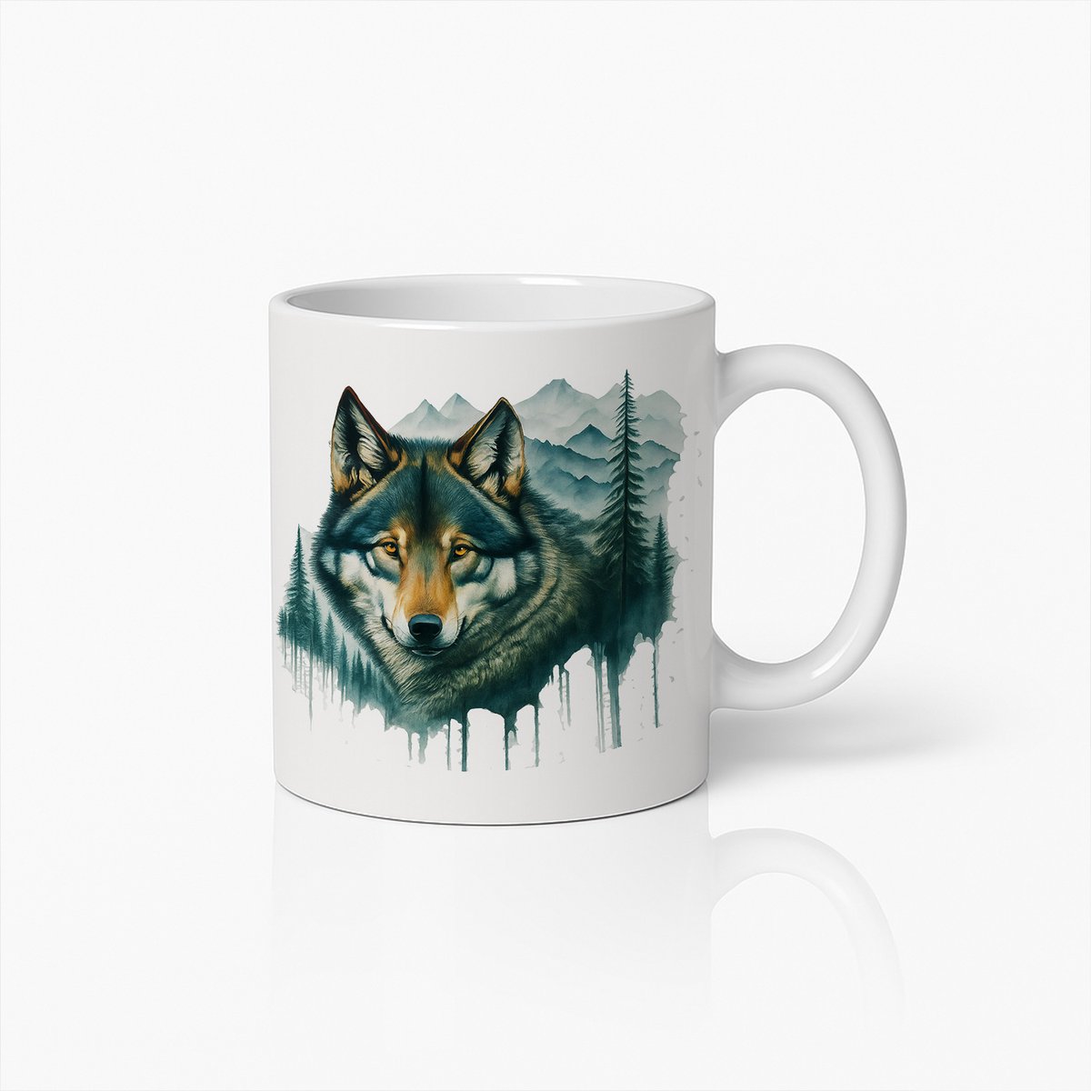 Wolf Mok met Berg- en Bosontwerp – Keramische Natuur Liefhebber Koffiebeker