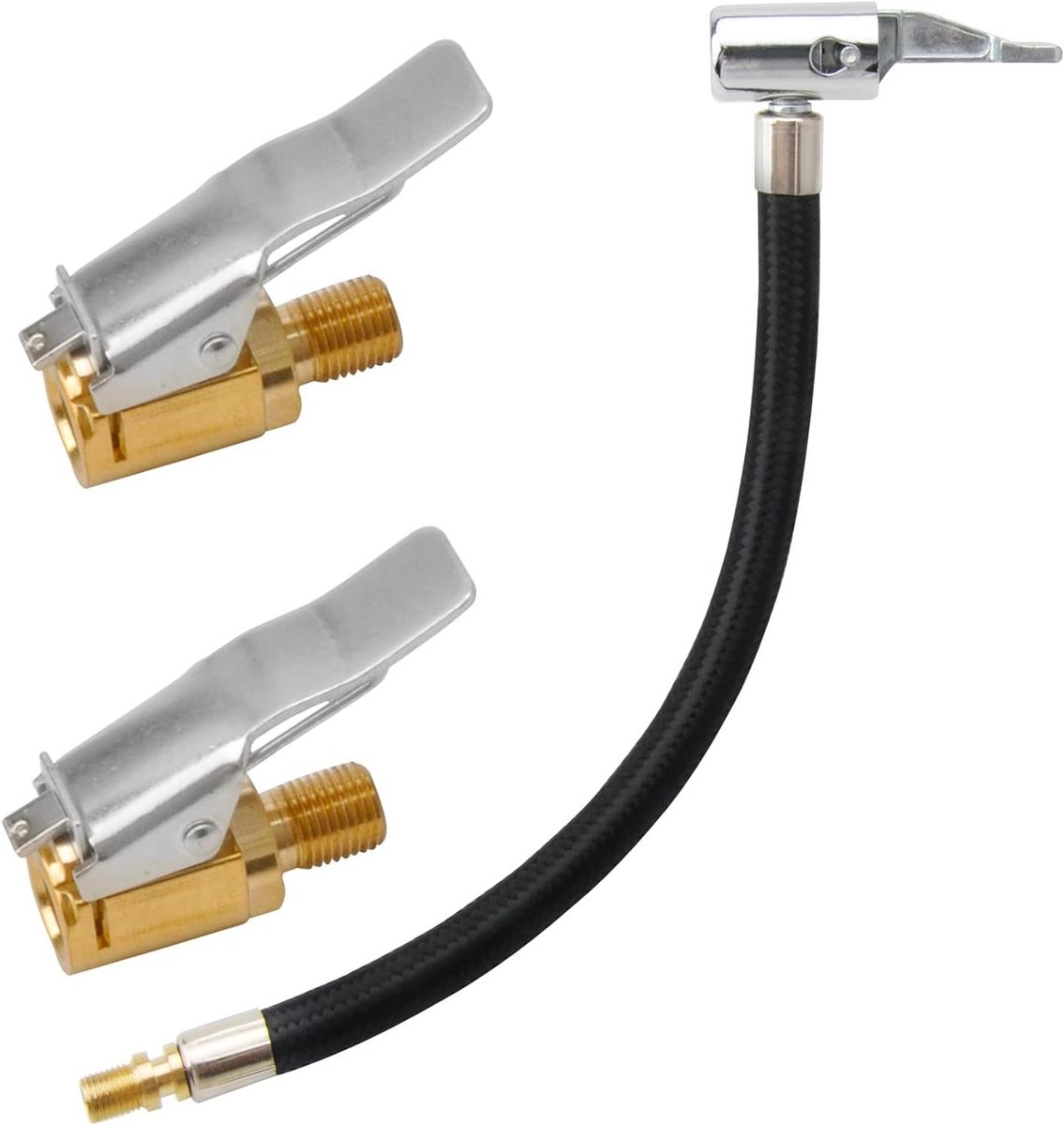 Ventielverlengset voor auto en fiets - 24 cm pomp slang met autoventiel hefboomstekker - inflator pomp - luchtslang - ventielverlenging - autoventiel - motorfiets compressor - 2 stuks 8 mm.