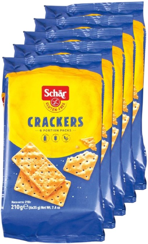 Schär | Glutenvrij | Crackers | 5 stuks | 5 x 210 g | Eiwitrijke voeding | Koolhydraatarme Crackers