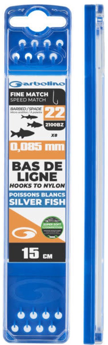 Garbolino Hooks to Nylon Competition Fine Speed Match 15cm (8 pcs) - Maat : Haak 18 (2100BZ) - 0.103mm Super Soft