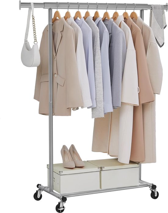 SONGMICS HSR134W01 Clothes Rack, Clothes Rack, Clothes Rack with Wheels, 45 kg Total Max. Load, 40 x (83-120) x 156 cm, Cloud White