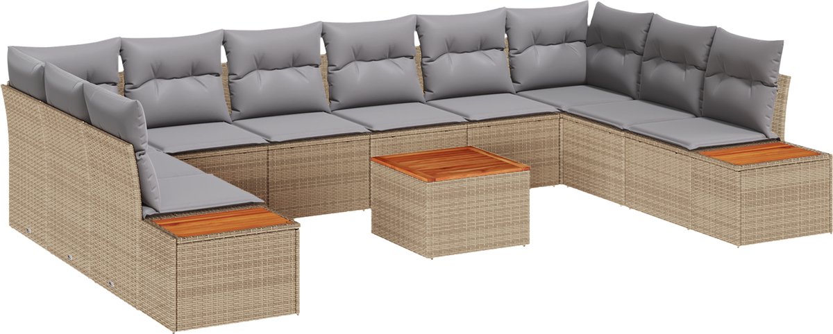 vidaXL - Tuinbank - Set - met - kussen - 10 - pcs - Beige - en - Lichtgrijs - Polyrattan