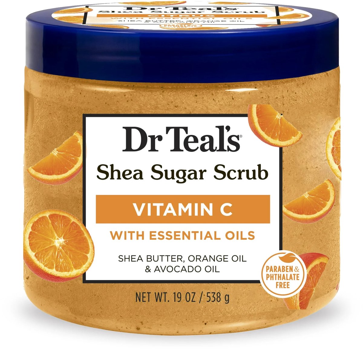 Dr Teal's Shea Sugar Body Scrub, Citrus with Essential Oils &Vitamin C - Sinaasappelolie en Avocado-olie - 538g